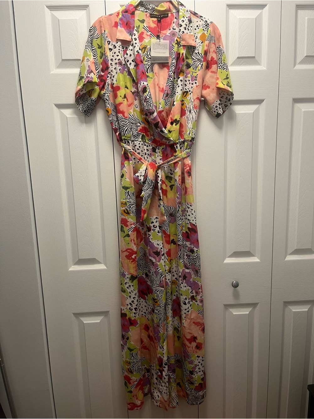 America & Beyond jaguar azalea floral wrap jumpsuit